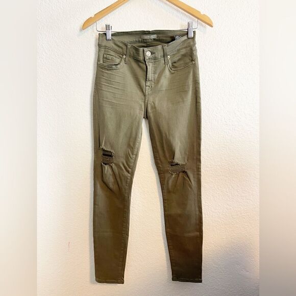 7 For All Mankind Skinny distressed ripped knees Ankle Jeans in olive Green. 25 - Picture 3 of 6